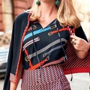 Cabi Hold Up Navy Belt Print Tie Neck Tank Top Sleeveless Blouse Medium